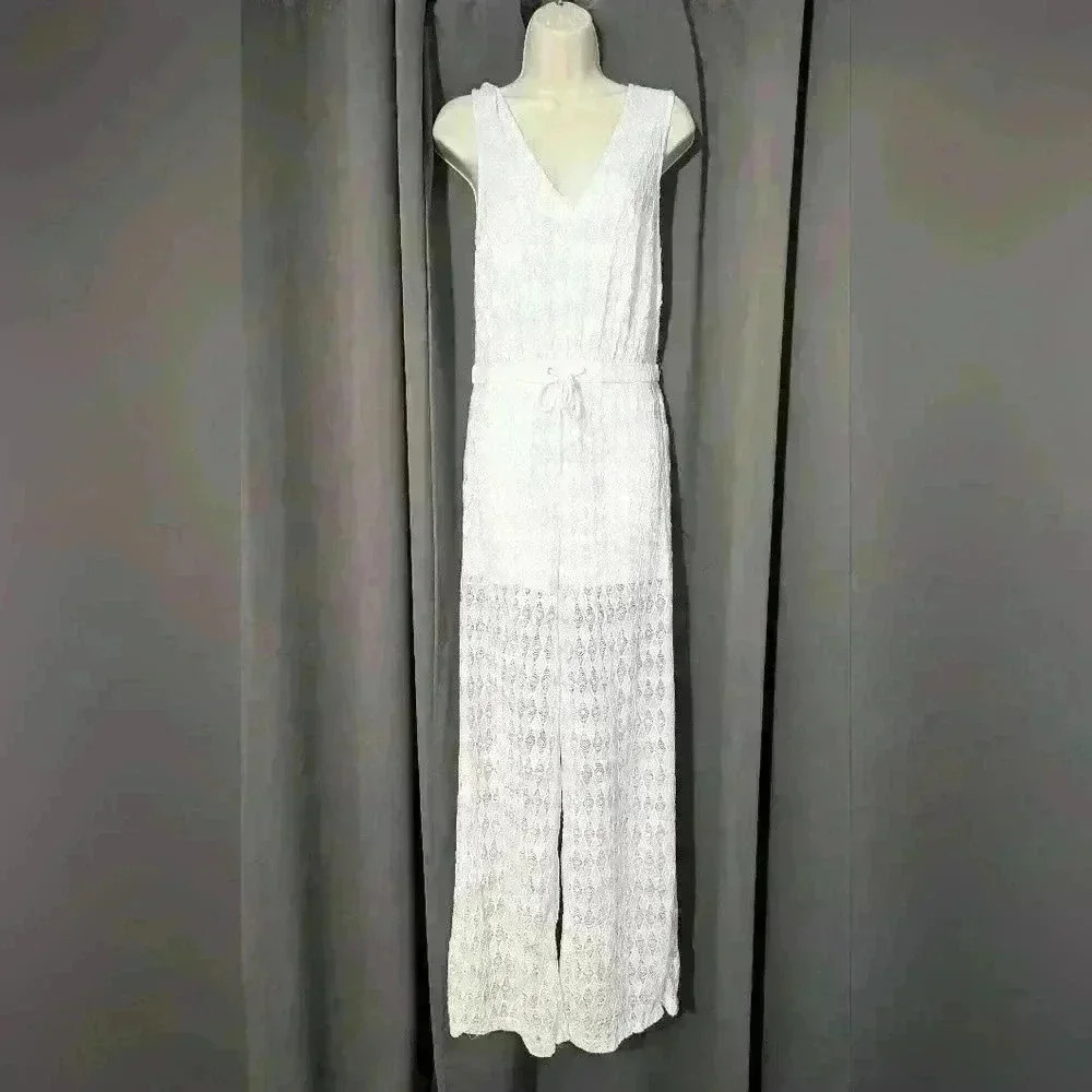 BEBE White Perforated Jumpsuit with Liner up to shorts Size S